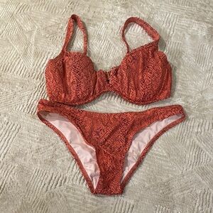 Shade & Shore Red-Pink Snakeskin Bikini Set